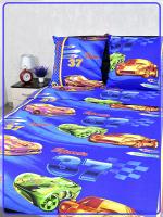 Детское постельное белье бязь Гонки вид 1 синий